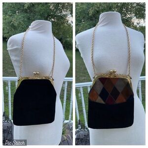 Black Suede Triangle New York brown patchwork Purse
